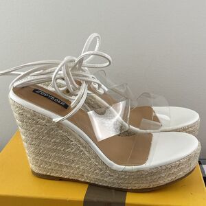 New Zody Boer Women’s Clear Espadrille Platform Wedge Sandals White Size 8